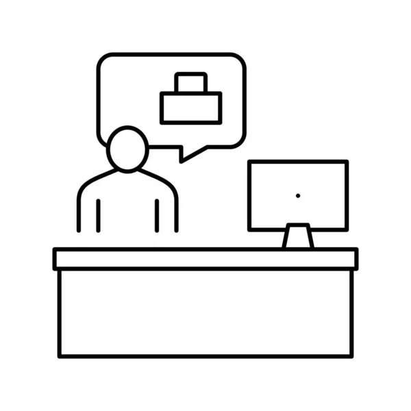 Empleado lugar de trabajo línea icono vector ilustración — Vector de stock