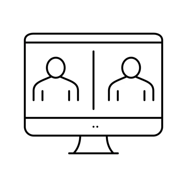 Vídeo on-line chamando a linha de tela do computador ícone ilustração vetorial — Vetor de Stock