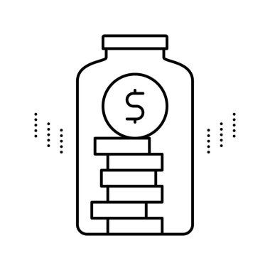 Cam şişe çizgisi simgesi vektör izole illüstrasyonundaki sikkeler