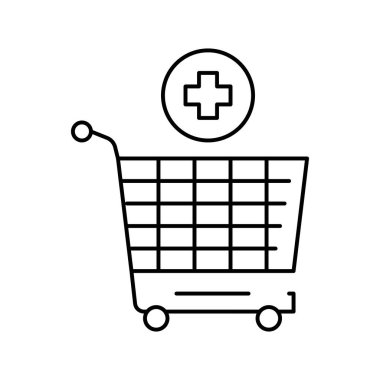 süpermarket arabası ürün satırı ikon vektör illüstrasyonu ekliyor