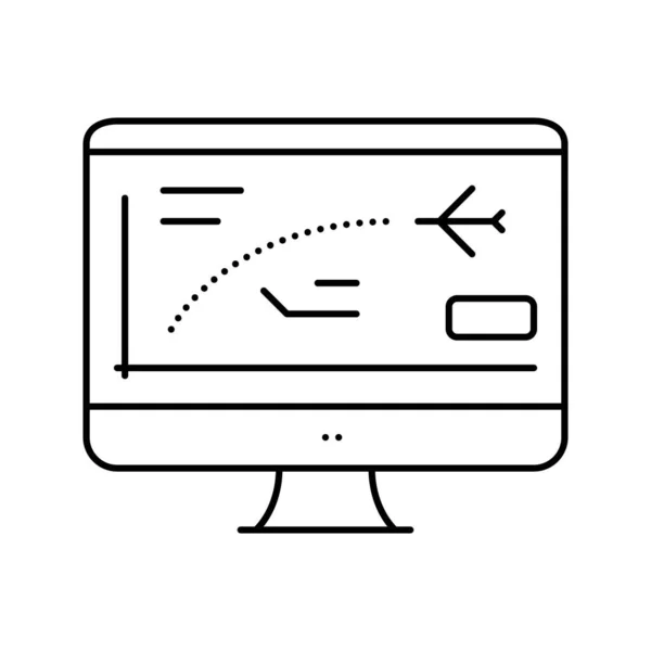 Ruta de vuelo simulador de computadora línea icono vector ilustración — Archivo Imágenes Vectoriales