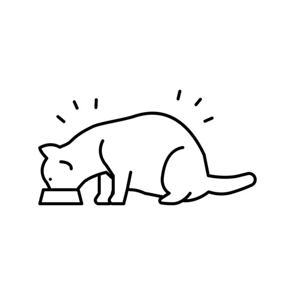 Kočka jíst jídlo řádek ikona vektor ilustrace — Stockový vektor