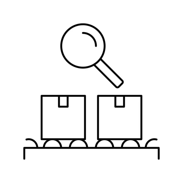 Illustration vectorielle d'icône de ligne de convoyeur de logistique et de boîtes de recherche — Image vectorielle