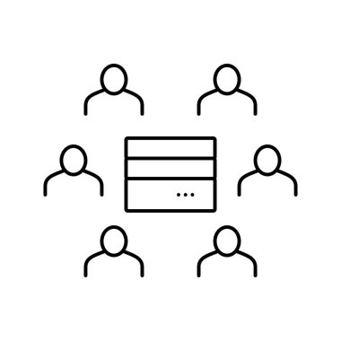 İnsanlar throguh sunucu satırı ikon vektör resimlemesi ile iletişim kurar