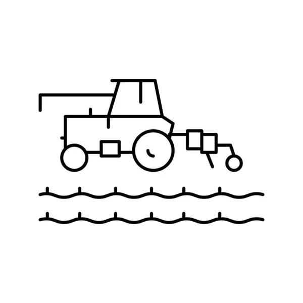 Tracteur travaillant sur l'illustration vectorielle d'icône de ligne de champ — Image vectorielle