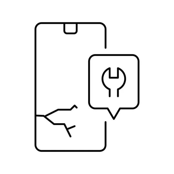 Crashte telefoon scherm reparatie lijn pictogram vector illustratie — Stockvector