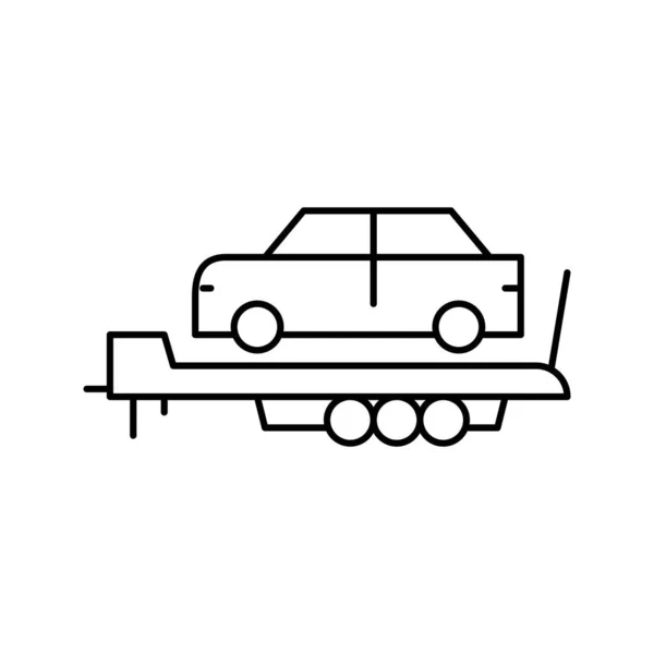 Voiture transport remorque ligne icône vectoriel illustration — Image vectorielle