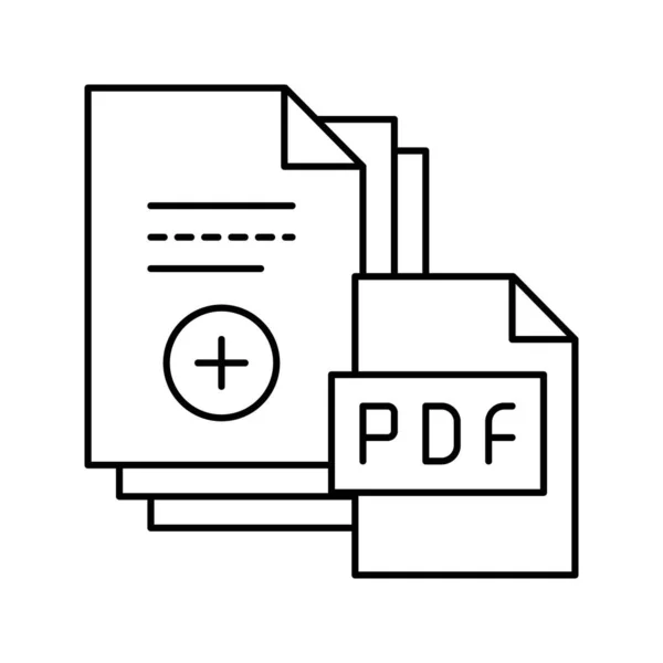 Dokumentation Scannen Hinzufügen in pdf-Datei Zeilensymbol Vektorillustration — Stockvektor