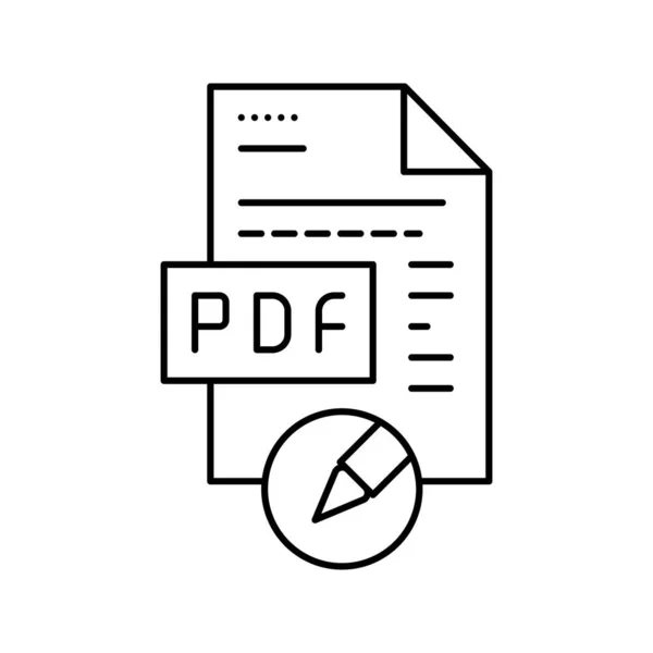 Schreiben und Bearbeiten von pdf-Datei Zeilensymbol Vektorillustration — Stockvektor