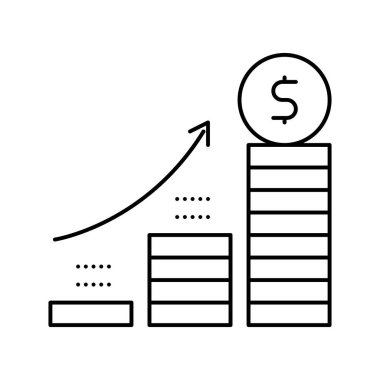 Büyüme madeni para yığını çizgisi vektör çizimi
