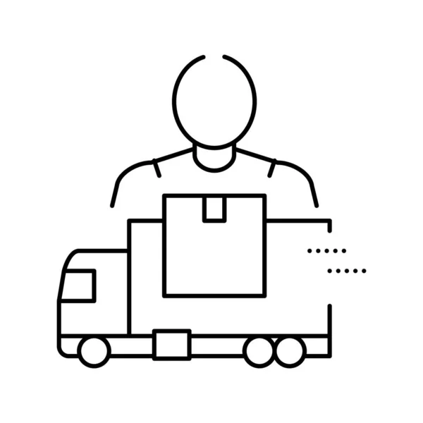 Mover trabalhador de serviço de entrega e ilustração de vetor de ícone de linha de caminhão —  Vetores de Stock
