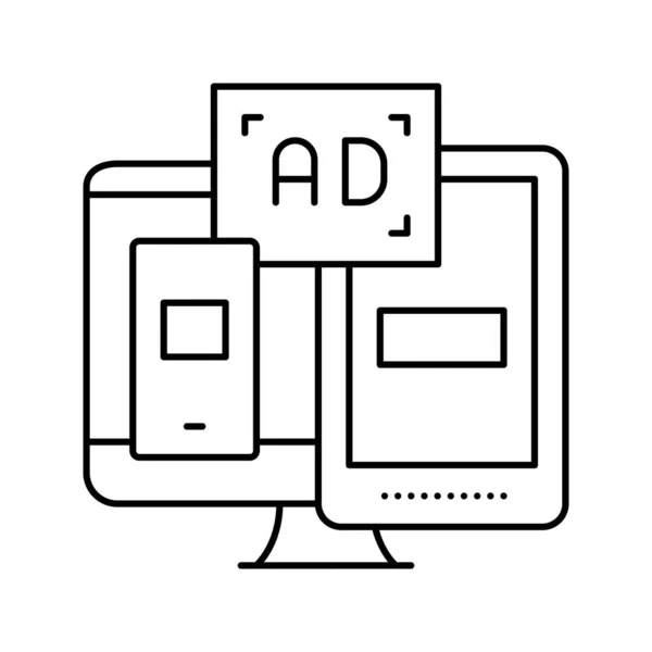 Ad on computer phone and tablet tablet görünüm çizgisi vektör illüstrasyonu — Stok Vektör