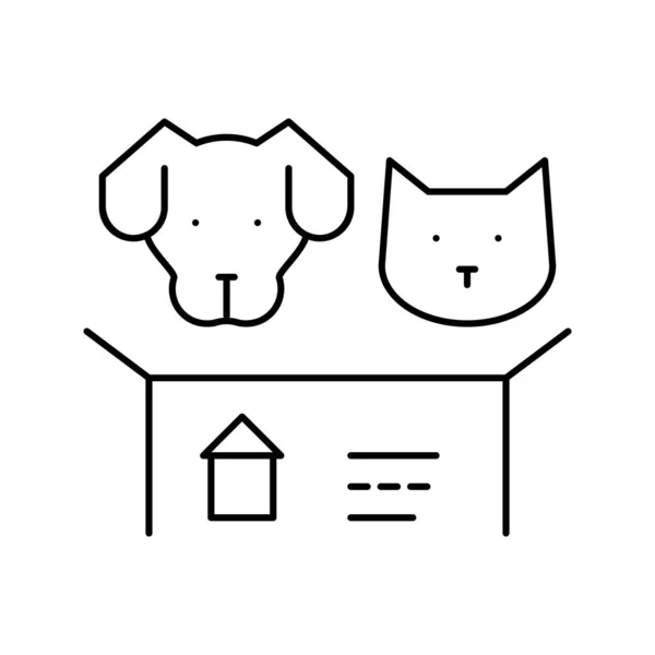 Perro y gato buscando nueva línea de la casa icono vector ilustración — Archivo Imágenes Vectoriales