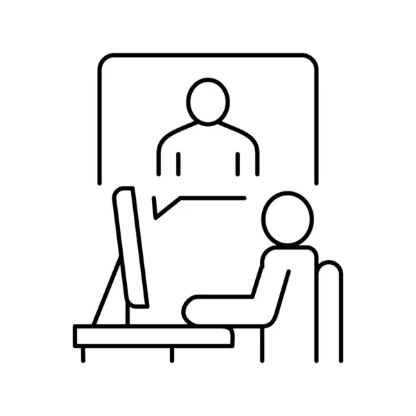 Vídeo chamada ou entrevista remota linha ícone vetor ilustração — Vetor de Stock
