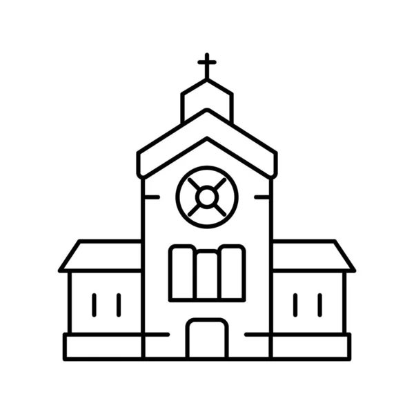 Iglesia edificio línea icono vector aislado ilustración — Vector de stock