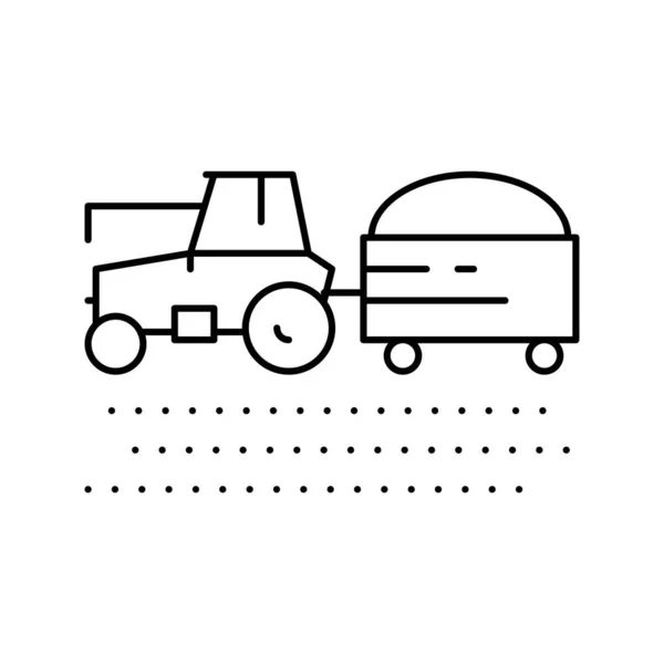 Tracteur avec récolte sur ligne de champ illustration vectorielle icône — Image vectorielle