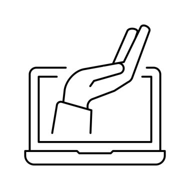 Laptop ekran satırı ikon vektör resimlemesi üzerinde el