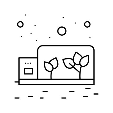 Mars çizgisi ikon vektör illüstrasyonunda büyüyen bitkilerle dolu sera