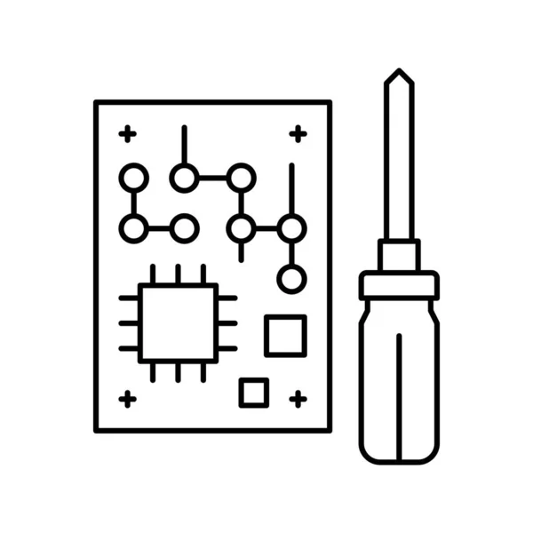 Microchip faire illustration vectorielle d'icône de ligne de geek — Image vectorielle