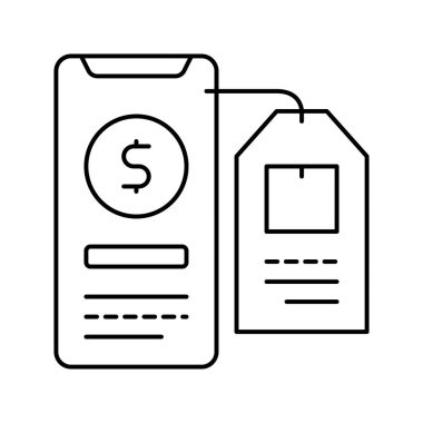 çevrimiçi alışveriş çizgisi simgesi siyah illüstrasyon