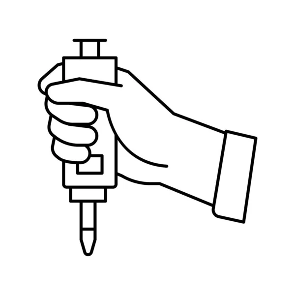 Hand hält chemisches Werkzeug Linie Symbol Vektor isolierte Abbildung — Stockvektor