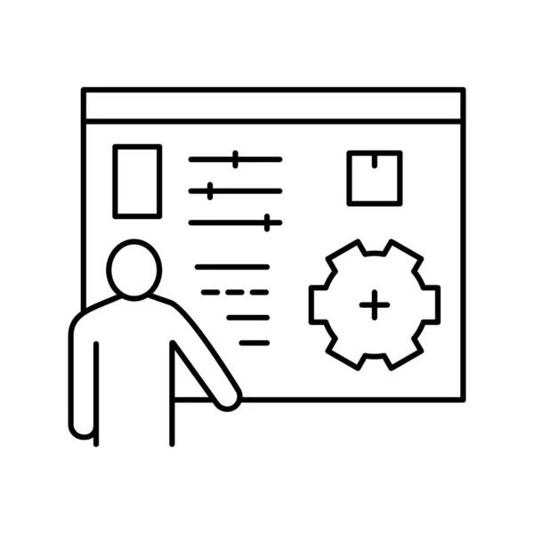 Caja características línea de presentación icono vector ilustración — Vector de stock