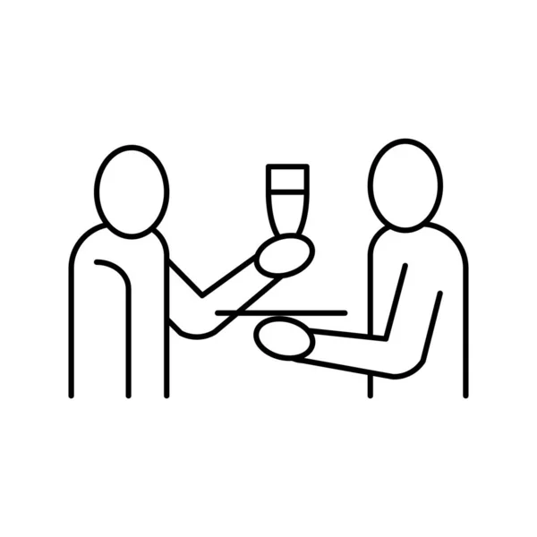 Ober met drankjes lijn pictogram vector illustratie — Stockvector