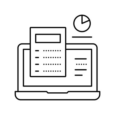 bilgisayar hesap makinesi çizgi simgesi vektörü siyah illüstrasyon