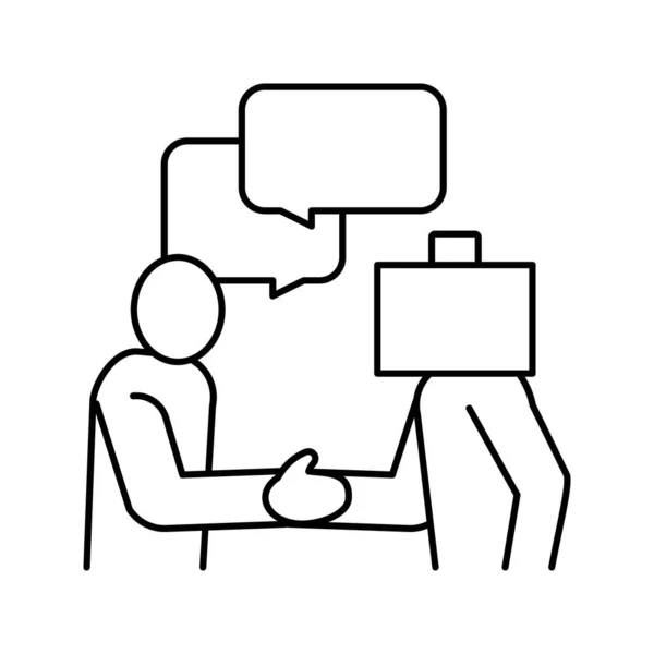 Saludar y hablar con ilustración de vector de icono de línea de socio — Vector de stock