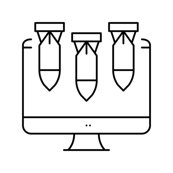 Computer aanval lijn pictogram vector illustratie — Stockvector