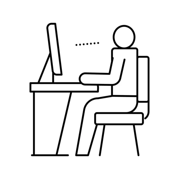 Dipendente guardando sullo schermo del computer linea icona vettoriale illustrazione — Vettoriale Stock