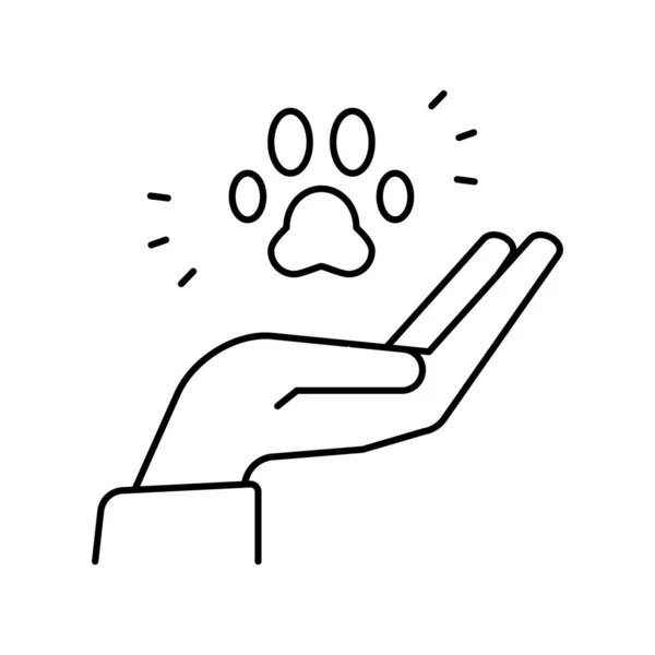 Main tenir animal patte ligne icône vectoriel illustration — Image vectorielle