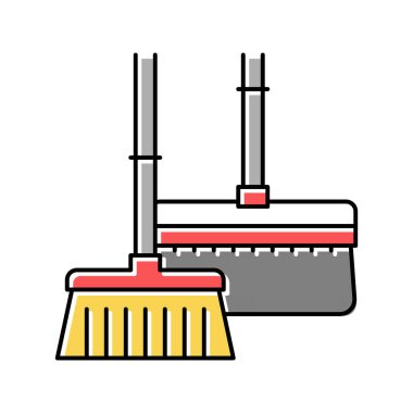 Temiz toz rengi renk ikonu çizimi için süpürge ve fırça