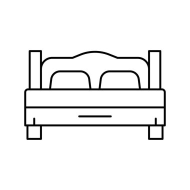 Motel dairesi çizgisi ikon vektör illüstrasyonunda yatak