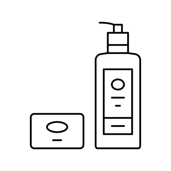 Мыло и ручной очиститель упаковки линии иконок векторной иллюстрации — стоковый вектор