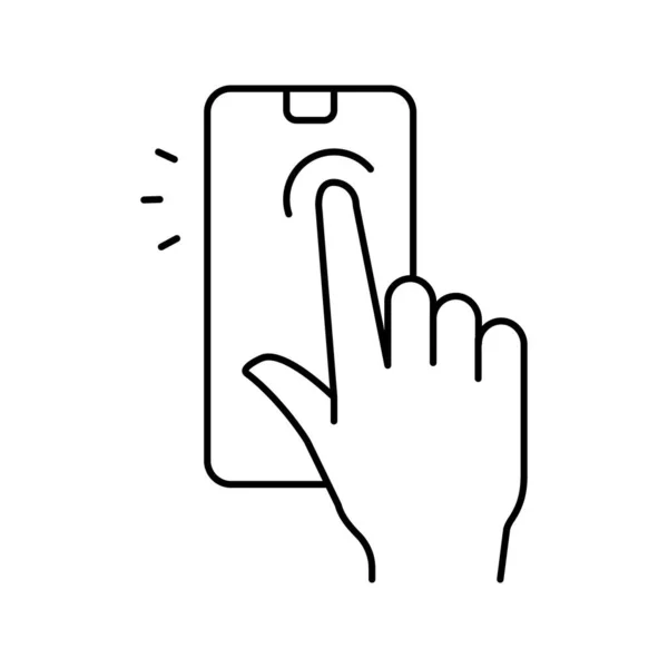 Tocando com a ilustração do vetor do ícone da linha de tela do smartphone do dedo — Vetor de Stock