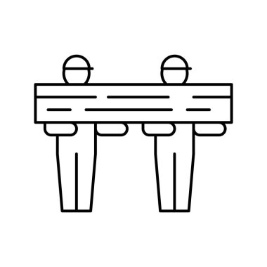 Ahşap ahşap çizgi ikon vektör çizimi taşıyan işçiler