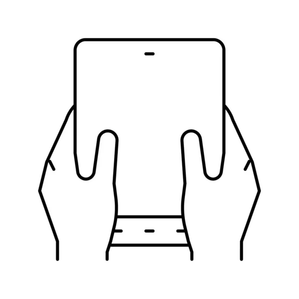Usuário jogando na ilustração de vetor de ícone de linha de tela de smartphone flexível — Vetor de Stock