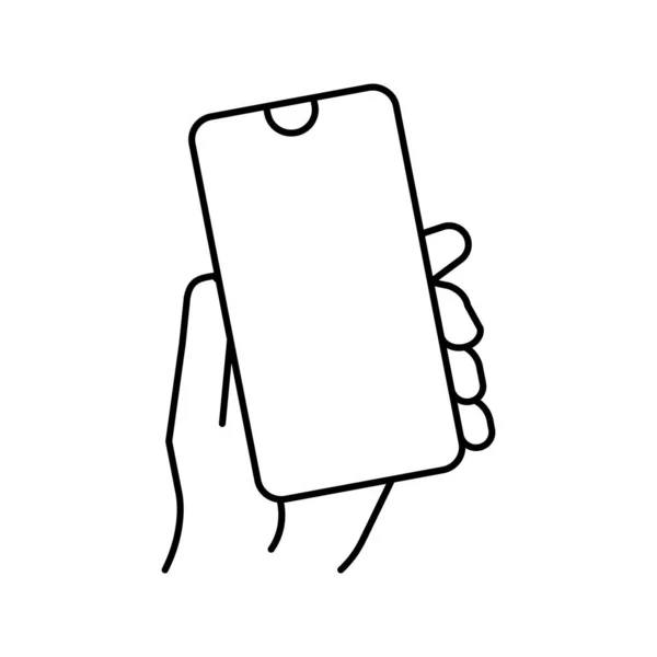 Гаджет смартфона в ручной линии иконки векторной иллюстрации — стоковый вектор