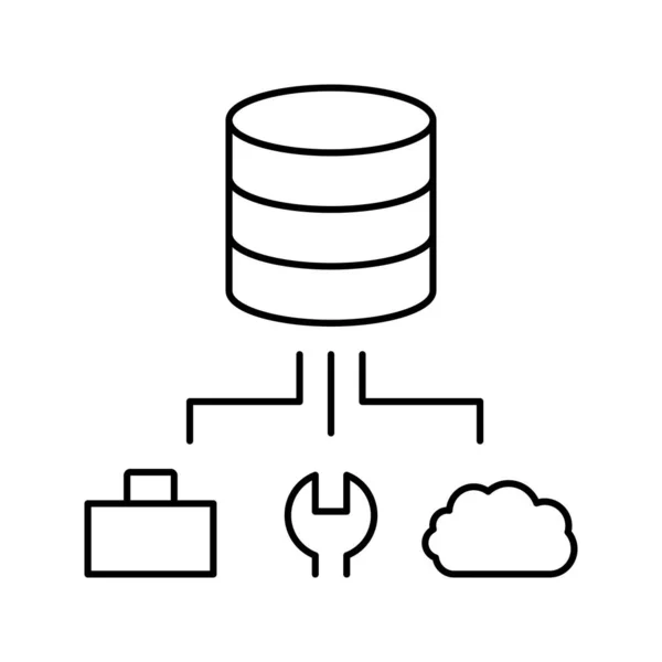 Negocio, fijar y almacenamiento en la nube línea de procesamiento digital icono vector ilustración — Vector de stock