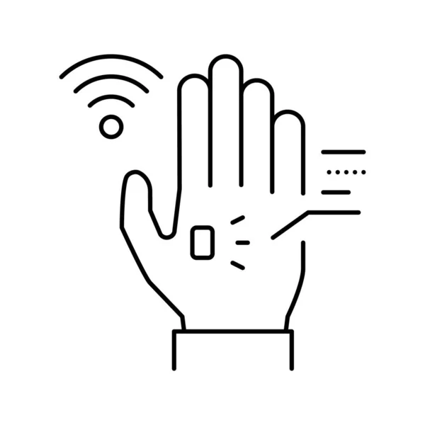 Chip rfid na ilustração do vetor ícone da palma da linha — Vetor de Stock