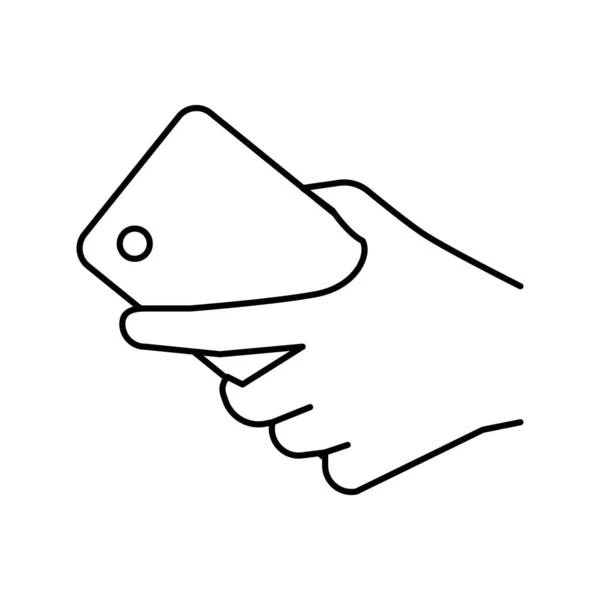 Hand carrying smartphone line icon vector illustration — Stock Vector