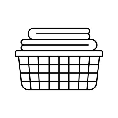 Sepet çizgisi ikon vektör illüstrasyonunda temizlenmiş kumaş giysiler