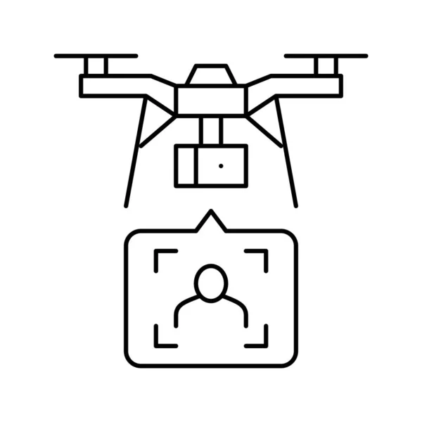 Entrega de drones e identificar con la ilustración de vectores de iconos de línea de tecnología de identificación facial — Vector de stock