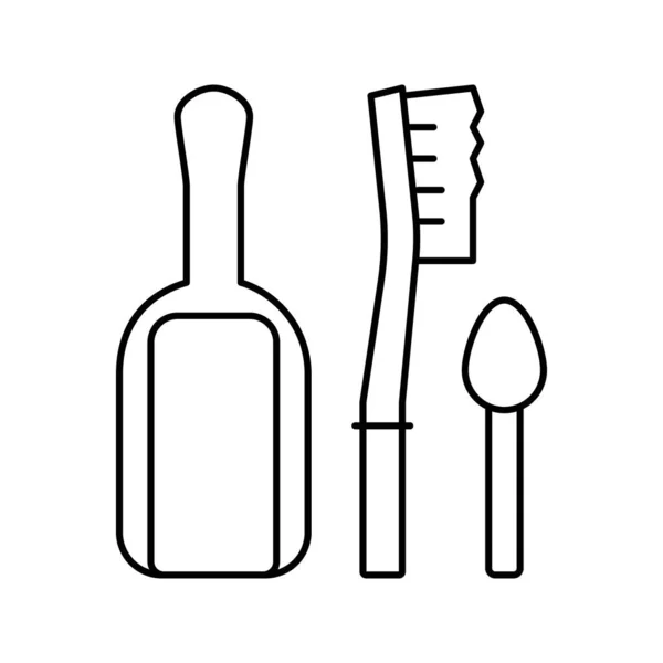 Pelle, brosse et cuillère pour préparer illustration vectorielle icône ligne de café — Image vectorielle