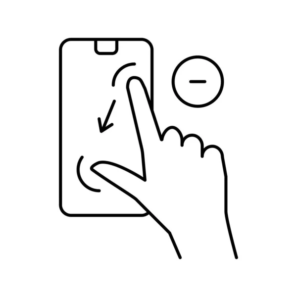 Zoom hacia fuera gesto teléfono pantalla línea icono vector ilustración — Vector de stock