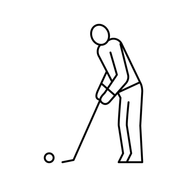 Golfspieler spielt Spiel und schlägt Ball Linie Symbol Vektor Illustration — Stockvektor
