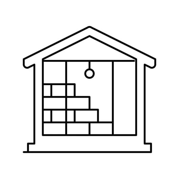 Внутренняя изоляция стен с помощью векторной иллюстрации иконок линии минеральной ваты — стоковый вектор