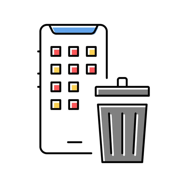 Mobile phone trash bin color icon vector illustration — Stock Vector