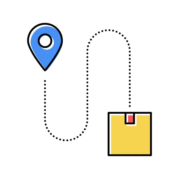 Dirección abd ubicación entrega caja color icono vector ilustración — Archivo Imágenes Vectoriales